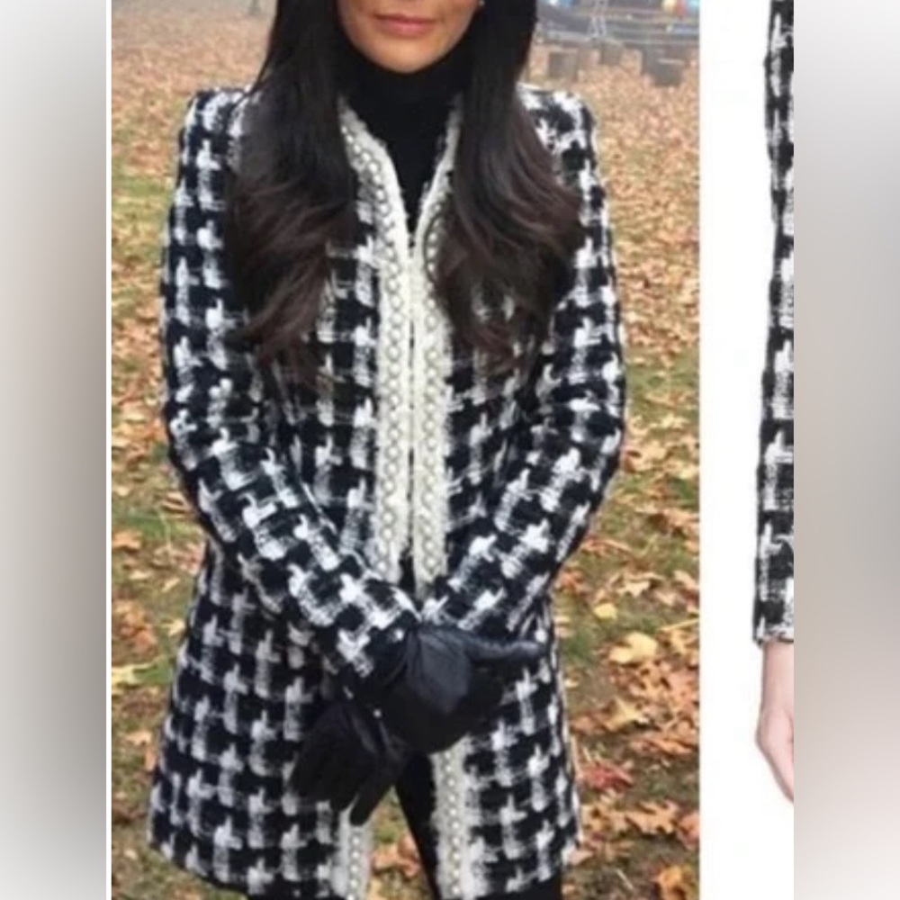 Alice + Olivia Andreas Houndstooth Jacket Size xs Black Off-White